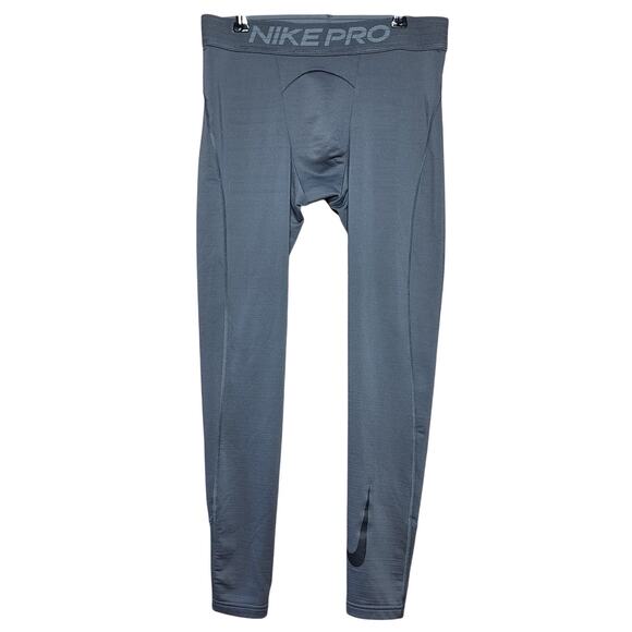 Nike Pro Training Tights Mens Medium Dri-fit 3/4 length green/gray base layer - Picture 1 of 6